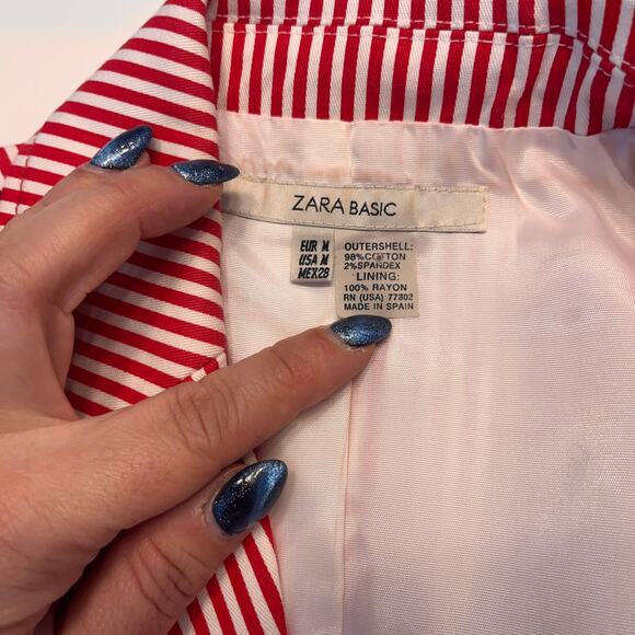 Zara Red and White Striped Blazer Sz M - Picture 3 of 5